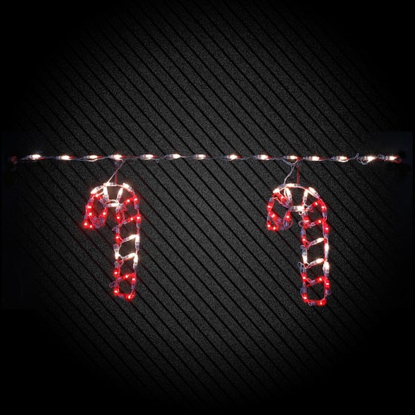 HOLIDYNAMICS HOLIDAY LIGHTING SOLUTIONS 70-Count Red/Pure White Christmas Roofline Decor LED Candy Cane Artisticks (Set of 2)