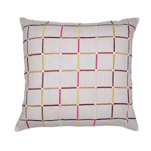 Stacy Garcia Ivory Multicolor Striped Embroidered Hand-Woven 24 in. x 24 in. Indoor Throw Pillow