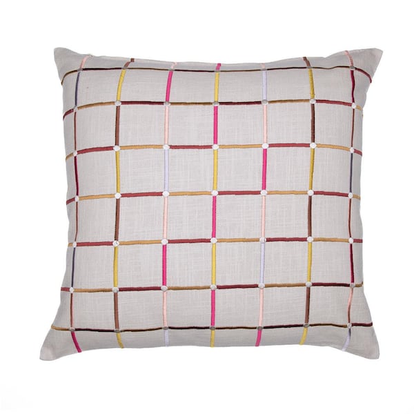 Unbranded Stacy Garcia Ivory/Multicolor Striped Embroidered Hand-Woven 20 in. x 20 in. Indoor Throw Pillow