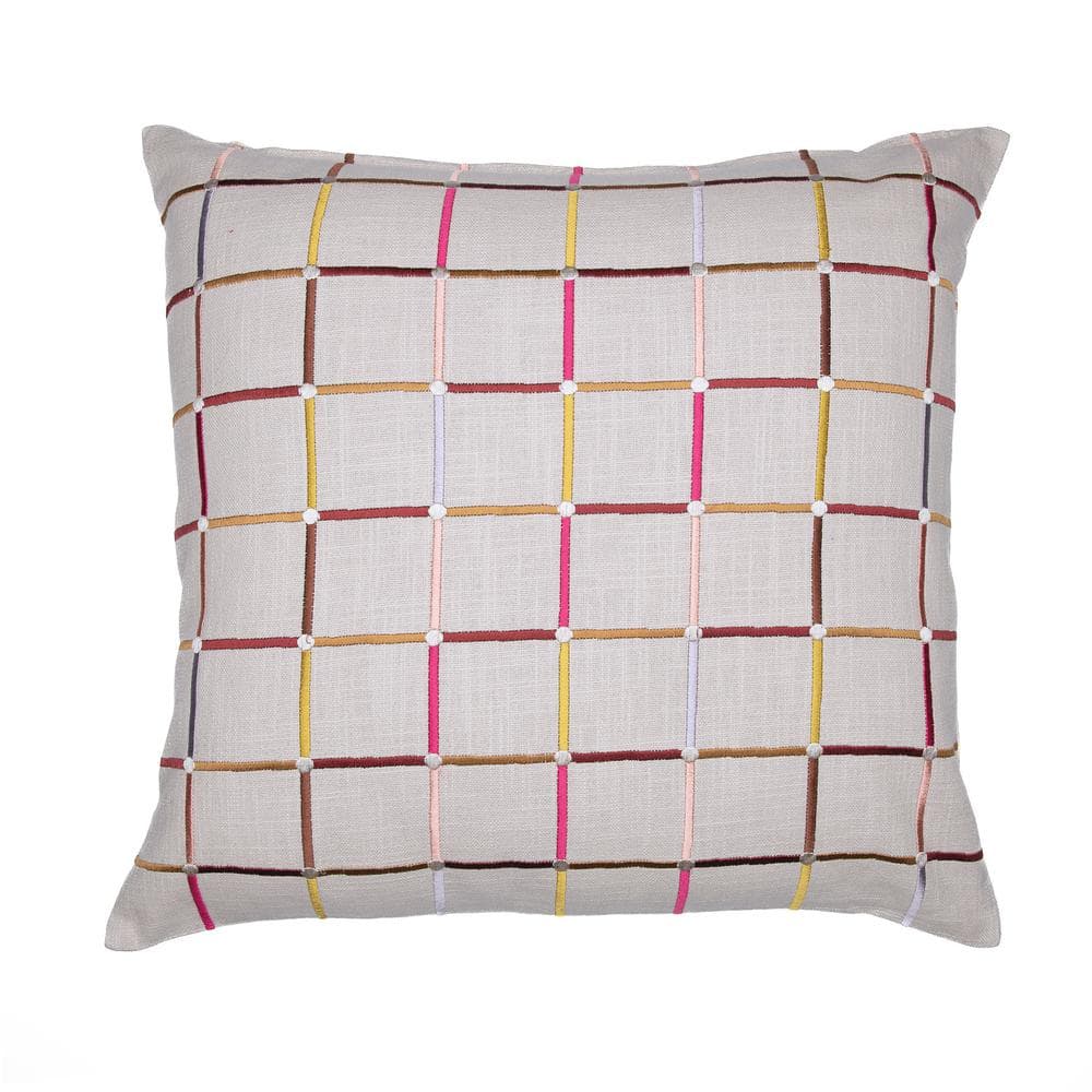 Stacy Garcia Ivory Multicolor Striped Embroidered Hand-Woven 24 in. x 24 in