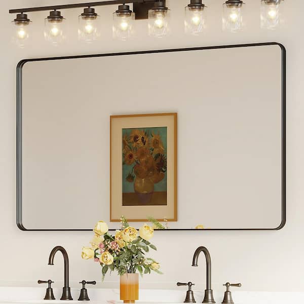 60 in. W x 36 in. H Rectangular Aluminum Framed Wall Bathroom Vanity Mirror in Black