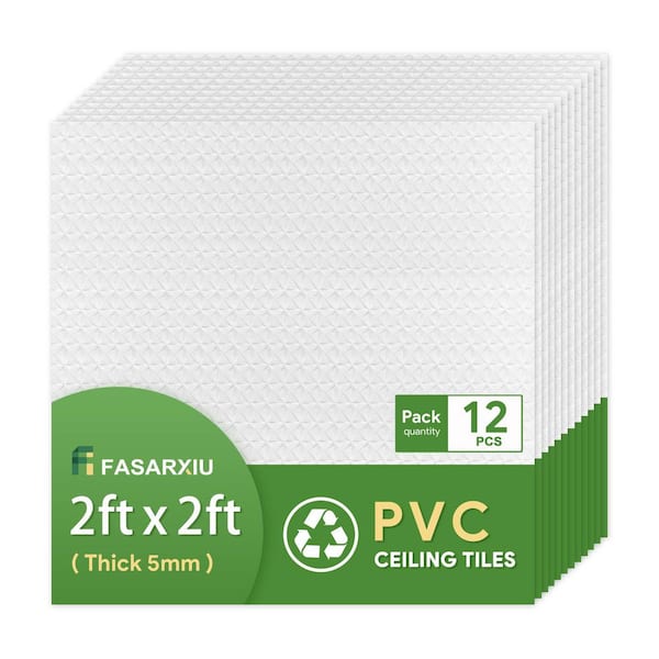 White 2 ft. x 2 ft. Decorative Textured Waterproof Washable and Fire-Rated PVC Ceiling Tile 48(sq. ft. / case)12 Tiles