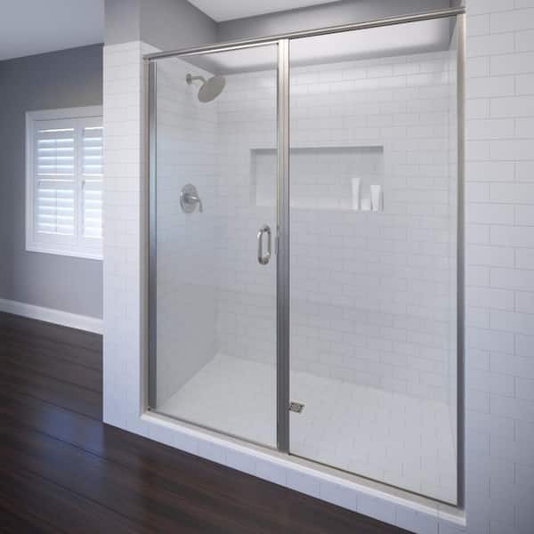 Basco Infinity 46 in. x 72-1/8 in. Semi-Frameless Hinged Shower Door in Brushed Nickel with AquaglideXP Clear Glass
