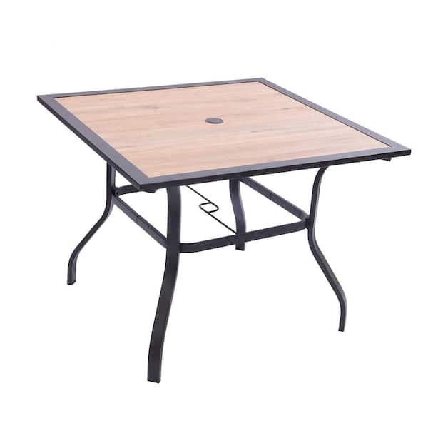 Wildaven 37 in. x 37 in. x 29 in. Patio Woodlike Steel Dining Table with 1.57 in. With Umbrella Hole for 4-People