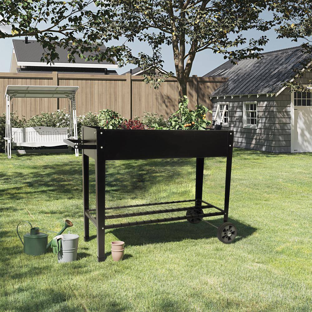 Raised Garden Bed with Shelf, Black