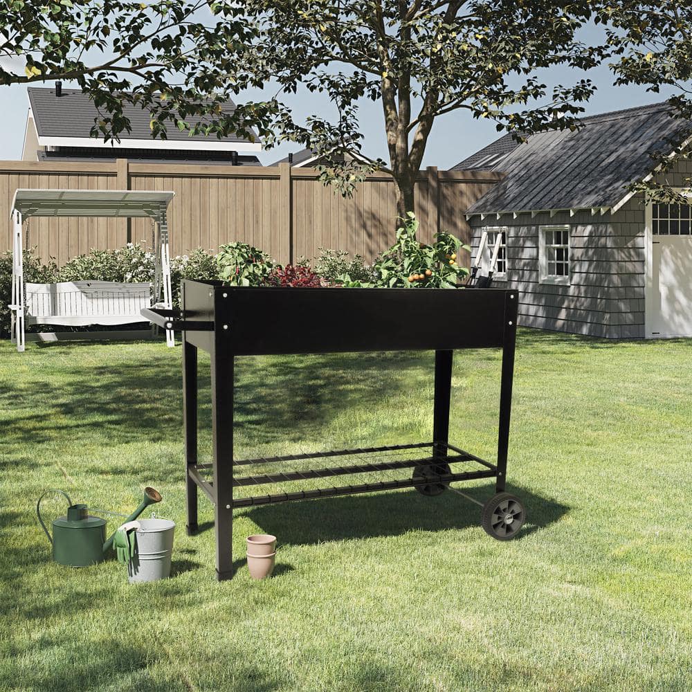 Raised Garden Bed with Shelf, Black