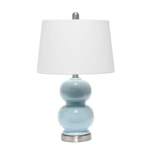 21.25 in. Light Blue Dual Orb Table Lamp with Fabric Shade