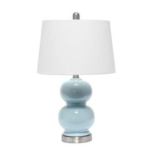 Elegant Designs 24 in. Light Blue Glass Table Lamp with Fabric Shade ...