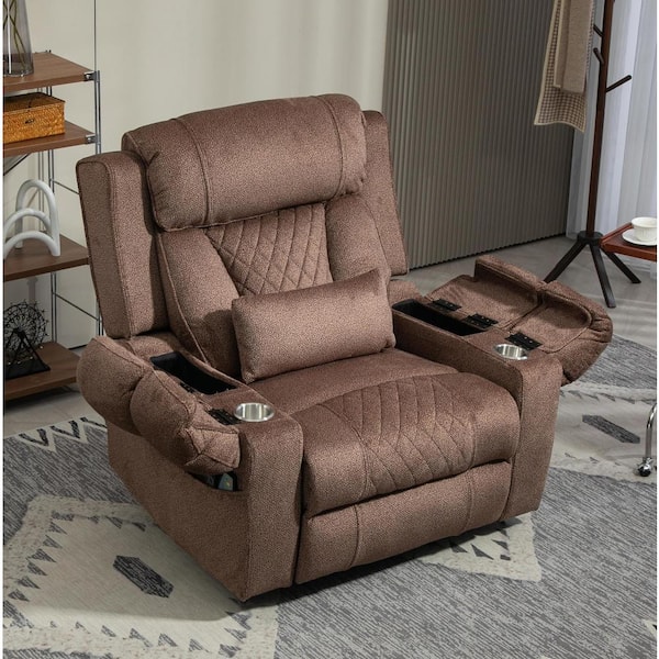 aisword Coffee Dual OKIN Motor Chenille Power Lift Recliner with Armrest Storage, Massage and Heating