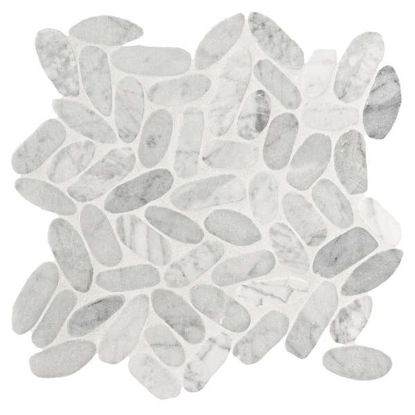 MSI Carrara White Sliced Pebble 12 in. x 12 in. x 0.38 in. Tumbled Marble Mesh-Mounted Mosaic Tile (9.7 sq. ft./Case)