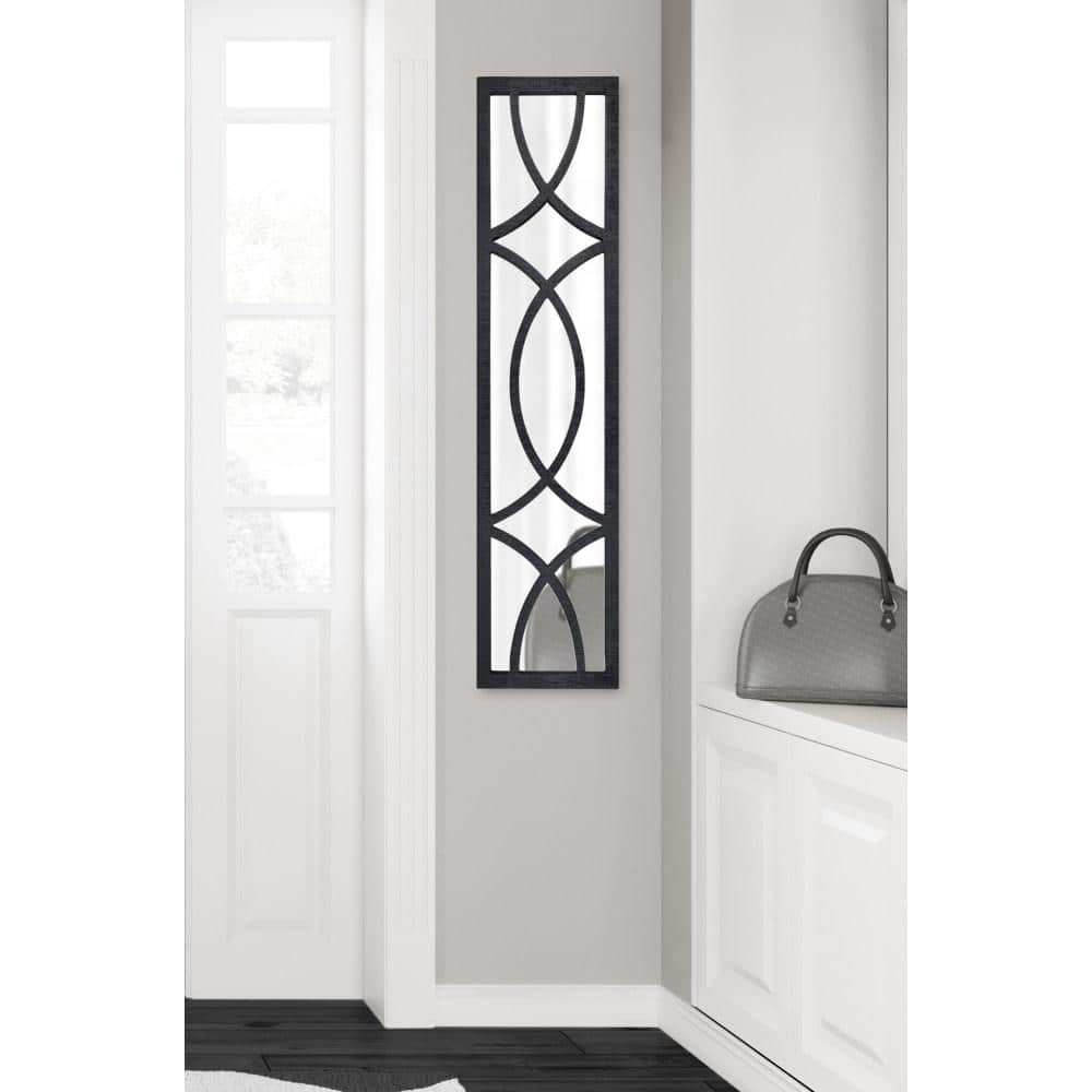 Tolland Rustic Black Wood Full-Length Windowpane Mirror, 12" x 48"