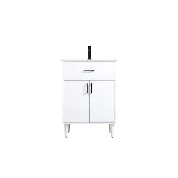 24 in. Single Sink White Bath Vanity with White Engineered Marble Top