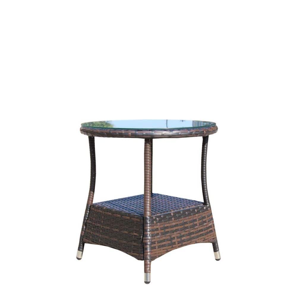 Brown Wicker Outdoor Side Table Patio Rattan Coffee Table Round End Tables 