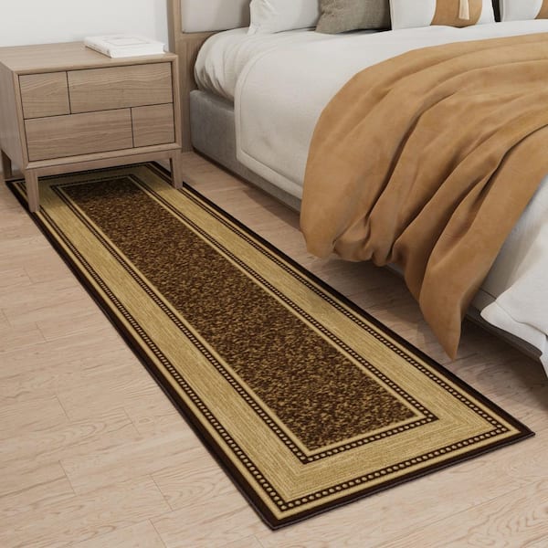 Ottohome Collection Non-Slip Rubberback Bordered Design 2x7 Indoor Runner Rug, 1 ft. 10 in. x 7 ft., Dark Brown