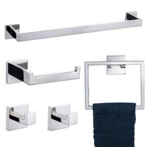 5-Piece Bath Hardware Set with Towel Bar, Two Hooks, and Toilet Paper Holder, made of Stainless Steel in Chrome