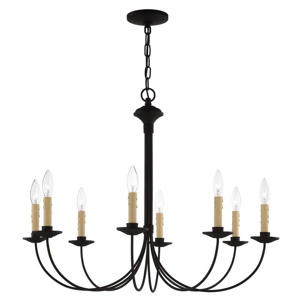 Heritage Black Steel 8-Light Curved Chandelier