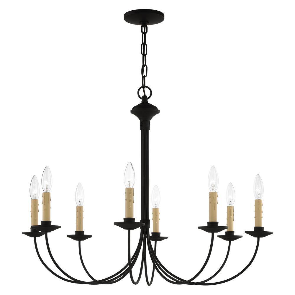 Heritage Black Steel 8-Light Curved Chandelier