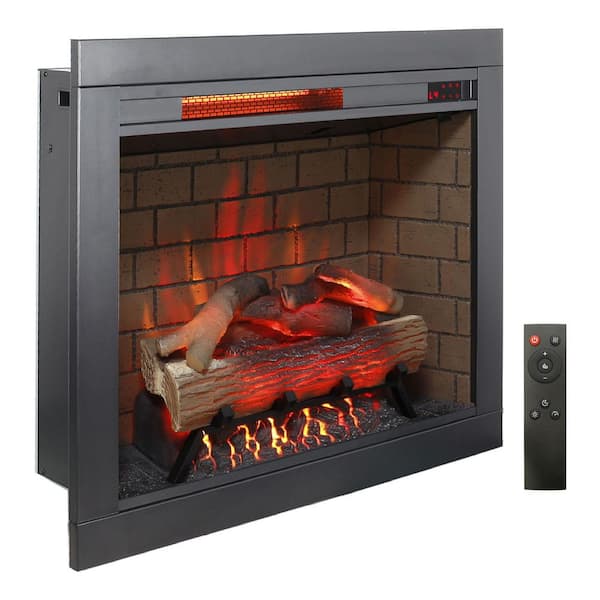28 in. 5000BTU Infrared Electric Fireplace Insert with Fire Cracking Sound & Removable Trim Kit in Black