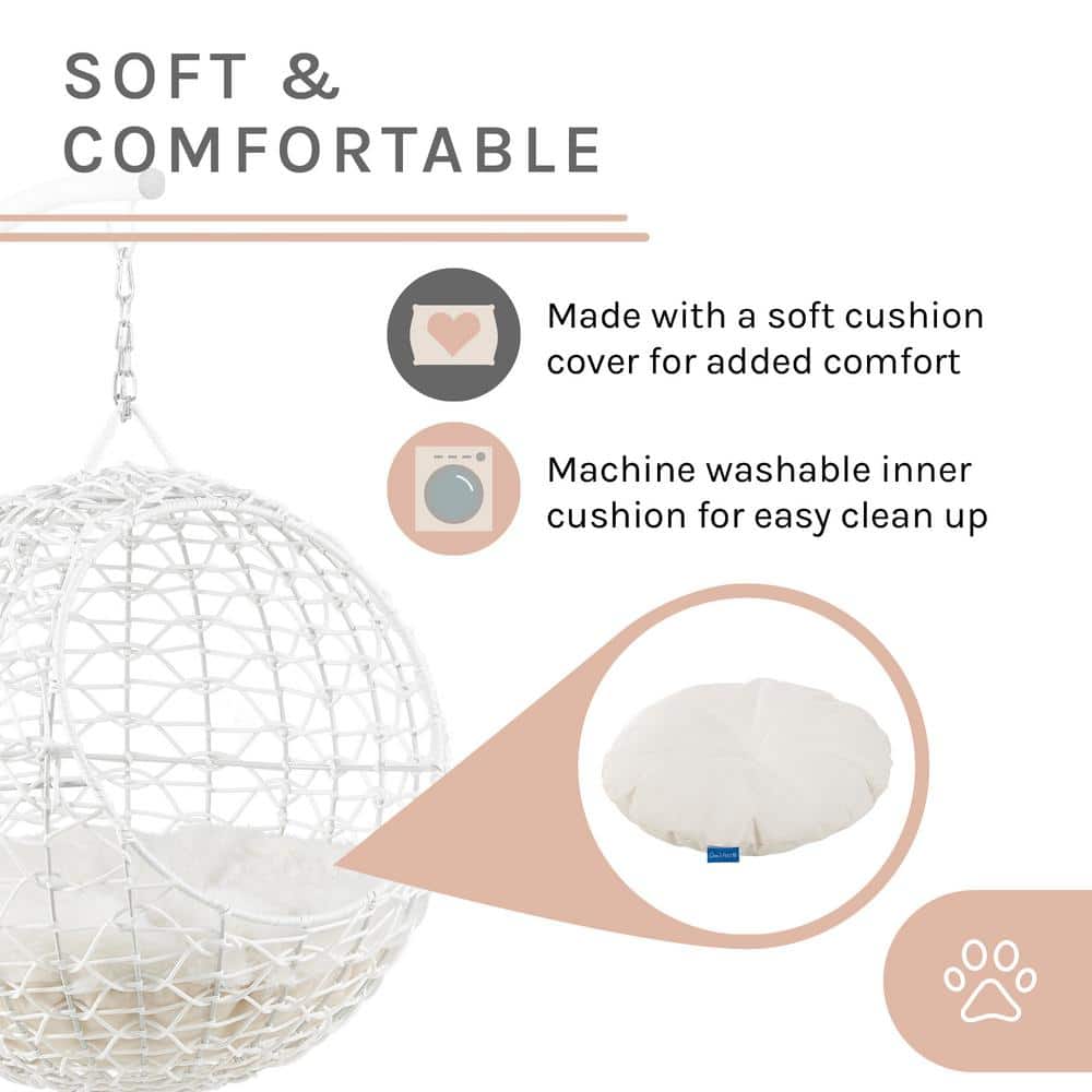 Medium White Rattan Hanging Egg Cat Bed