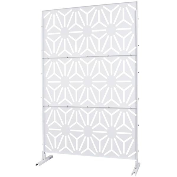 Tidoin 6.3 ft. x 4 ft. White Steel Freestanding Flat Flat Top Decorative Privacy Screen Metal Fence Panel