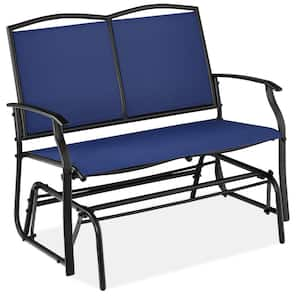 Navy Black 2-Person Metal Outdoor Glider, Patio Loveseat, Fabric Bench Rocker Porch Armrests