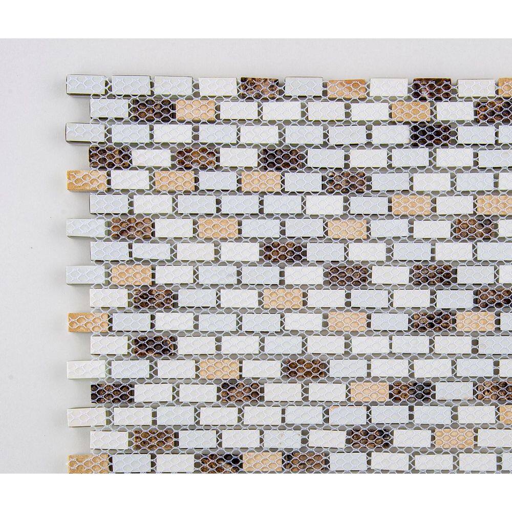 Castle Glossy Brown and Grey Glass Marble Mosaic Tile