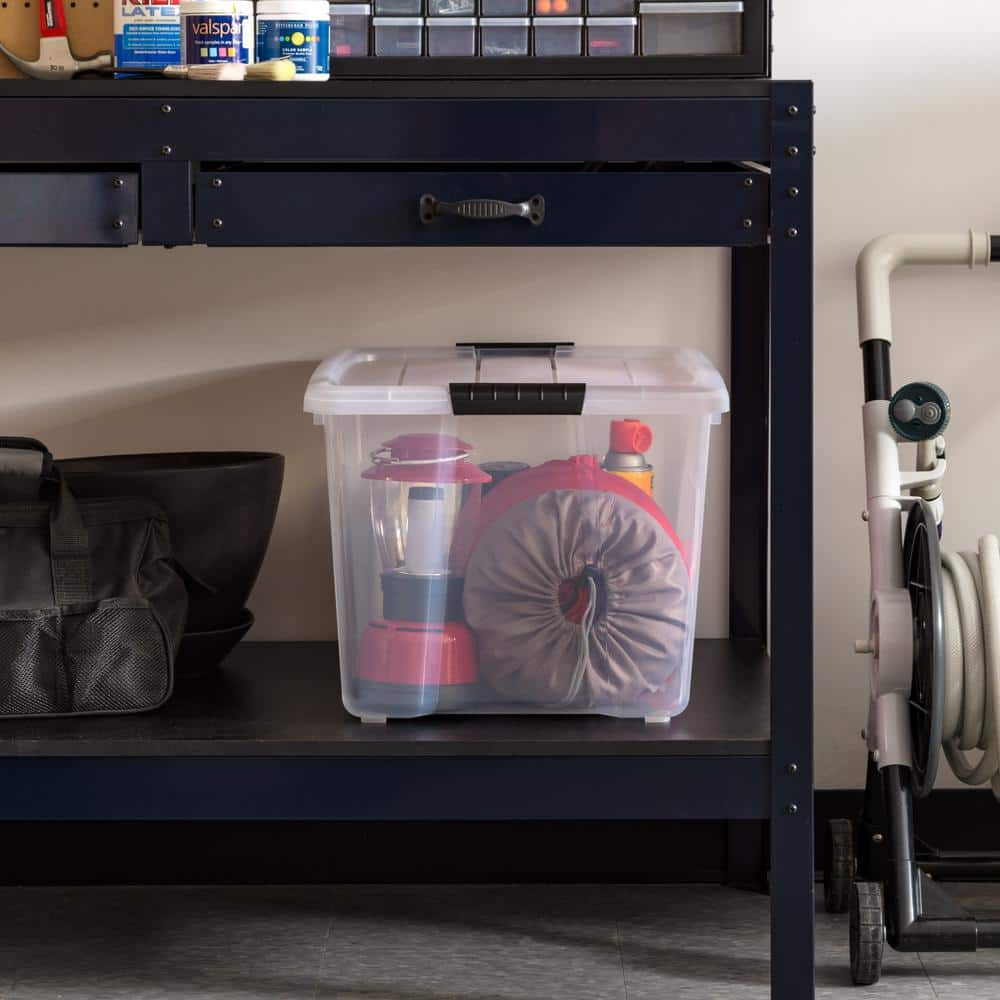 60 Qt Clear Plastic Stackable Storage Bins with Latching Lids, Set of 4