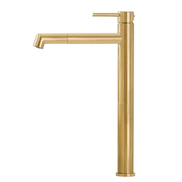 BWE Single Hole Single Handle Bathroom Vessel Sink Faucet With Supply Hose in Brushed Gold