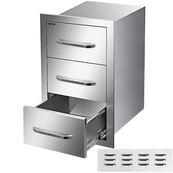 16 in. W x 28.5 in. H x 20.5 in. D Outdoor Kitchen Drawers Stainless Steel Flush Mount Triple BBQ Access Drawers