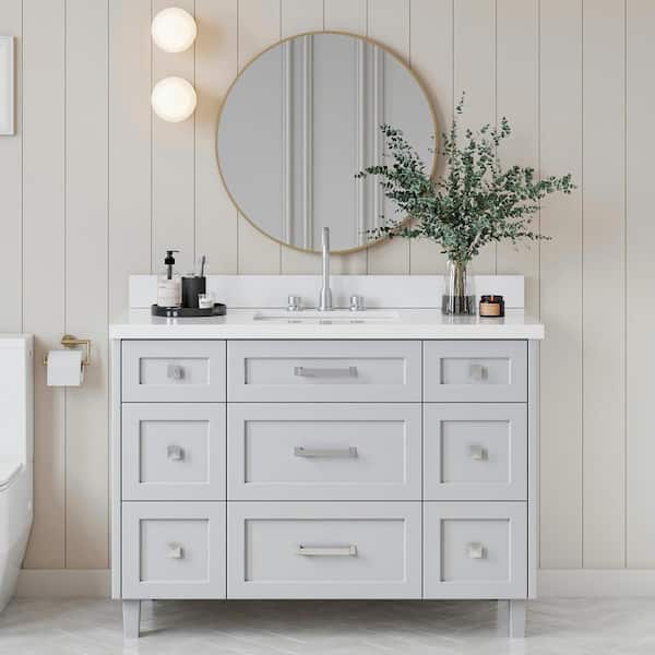 ARIEL Monroe 49 in. W x 22 in. D x 36 in. H Single Sink Bath Vanity in Grey with Pure White Quartz Top