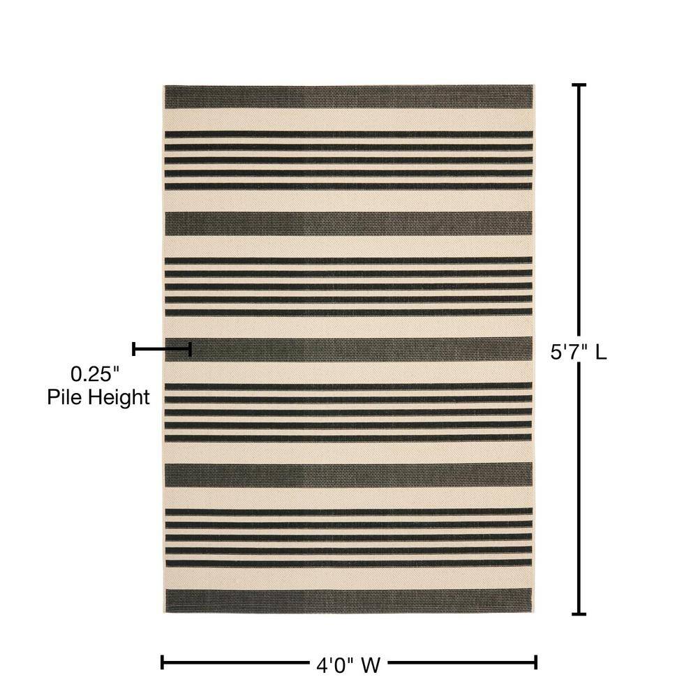 Caroline 5' x 7' Black and Beige Stripe Synthetic Area Rug