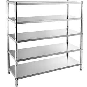 Stainless Steel Kitchen Prep Table 60 in. x 18.5 in. 5-Tier Adjustable Shelf Storage Unit Stainless Steel Shelving