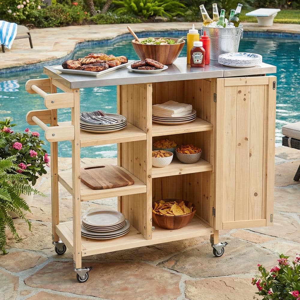 Meteor shower llc Wood Outdoor Kitchen Island Portable Prep