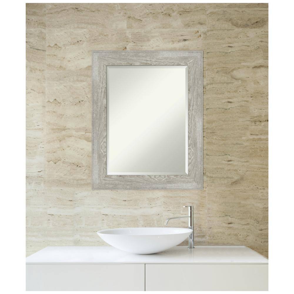 Dove Greywash Distressed Wood Rectangular Bathroom Mirror, 24 x 30 in