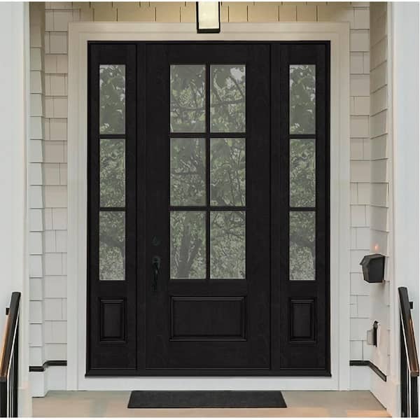 Regency 68 in. x 96 in. 3/4-6 Lite Clear Glass RH Onyx Stain Mahogany Fiberglass Prehung Front Door dB 14 in.SL