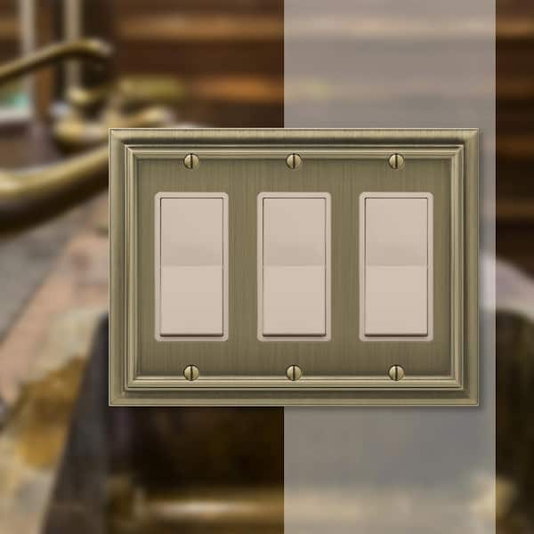 Continental 3 Gang Rocker Metal Wall Plate - Brushed Brass