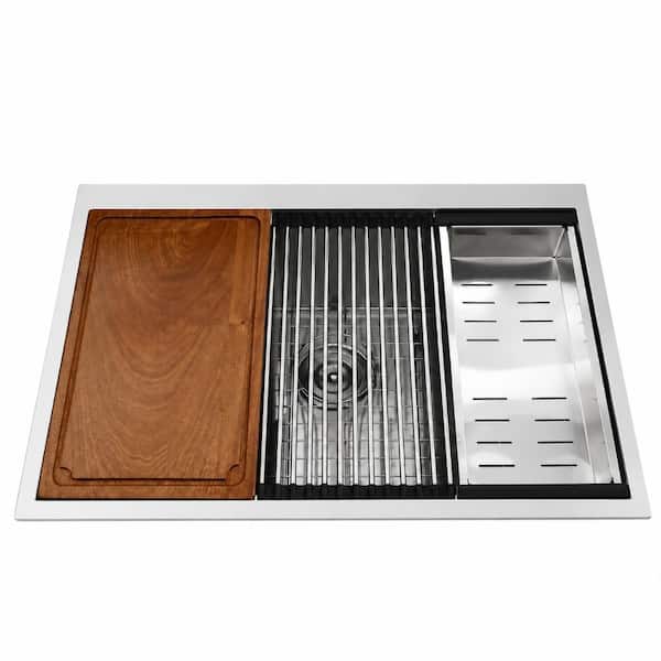33 in. Drop-In Workstation Single Bowl 16-Gauge T304 Stainless Steel Kitchen Sink with R10 Corners, 10 in. Deep