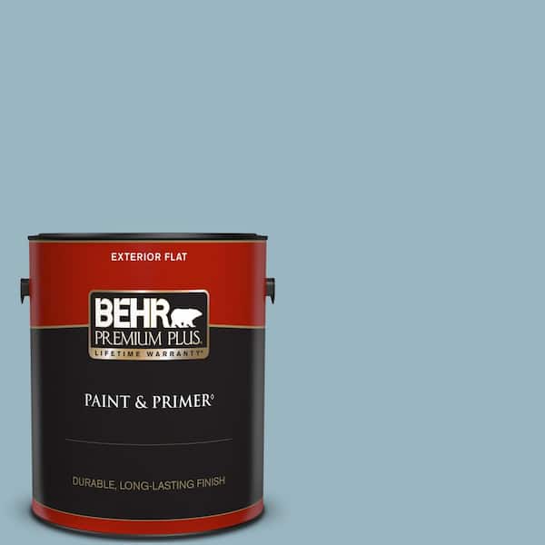 BEHR PREMIUM PLUS 1 gal. #S470-3 Peaceful Blue Flat Exterior Paint & Primer
