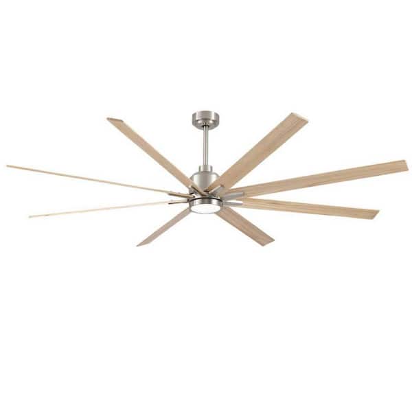 84 in. Brushed Nickel 8 Wood Blades Downrod Standard Ceiling Fan with LED Light and Remote Included
