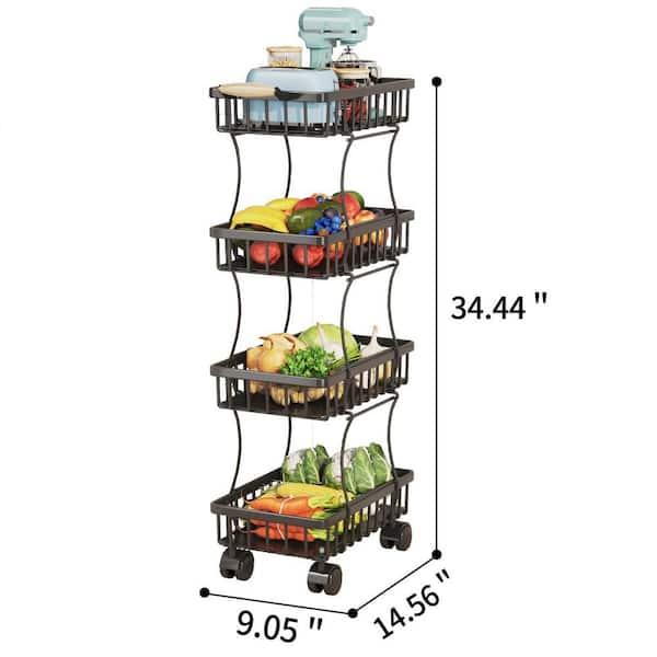 Wood Fruit Vegetable Storage Rack Stand, 4-Tier Storage Organizer