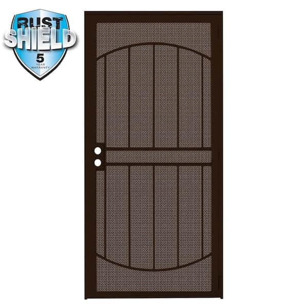 Unique Home Designs 32 in. x 80 in. Arcada MAX Rust Shield Copper Surface Mount Outswing Steel Security Door with Perforated Metal Screen