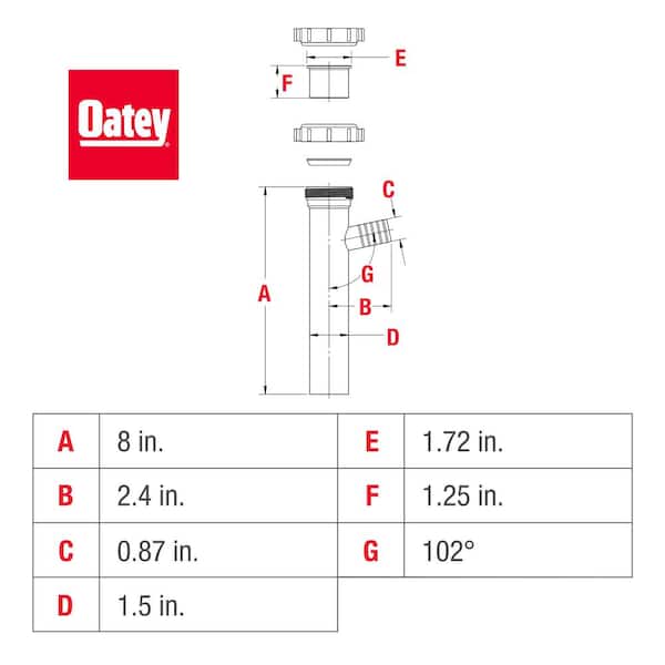 Oatey 1.5 in. x 8-3/4 in. Branch Tailpiece Plastic Slip Joint