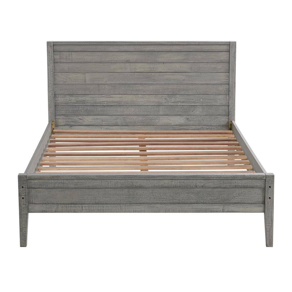 Rustic Pine Wood Full Bed with Storage Drawer - Driftwood Gray