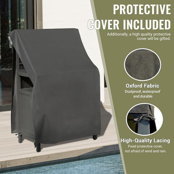 Outdoor Electric Kitchen Grill Island with Wall Hanging, Storage Cabinet in Black