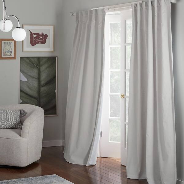 EXCLUSIVE HOME Vincenzo Gray Solid Cotton 52 in. x 84 in. Hidden Tab Top Blackout Curtain Panel