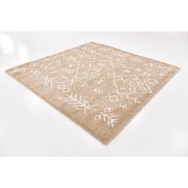 Rabat Shag Tribal Taupe 8' 0 x 8' 0 Square Rug