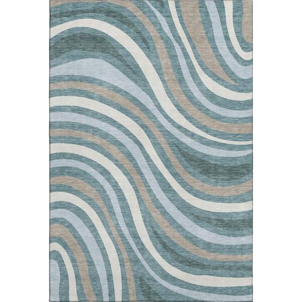 Mayfield Premium Machine Washable Abstract AMF2490 Teal 9 ft. x 12 ft. Area Rug