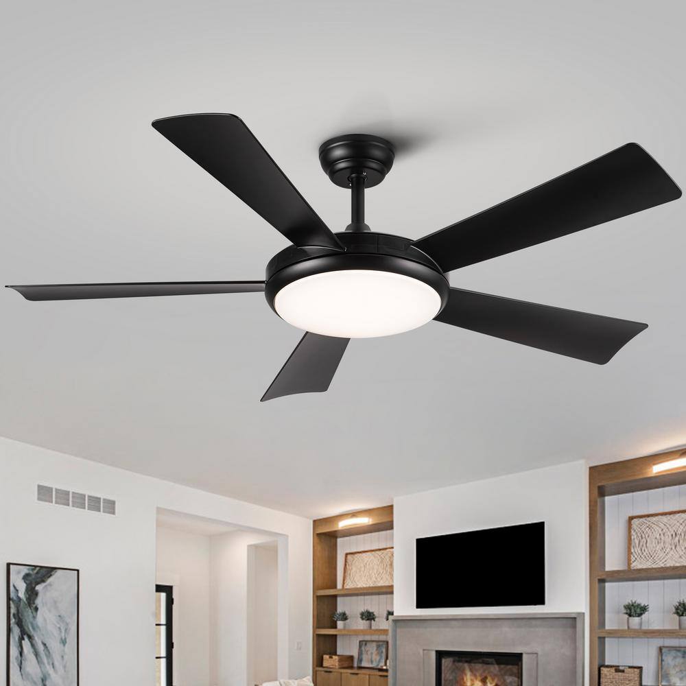 YUHAO 52 in. Integrated LED Indoor Black Ceiling Fan with Fixture and ...