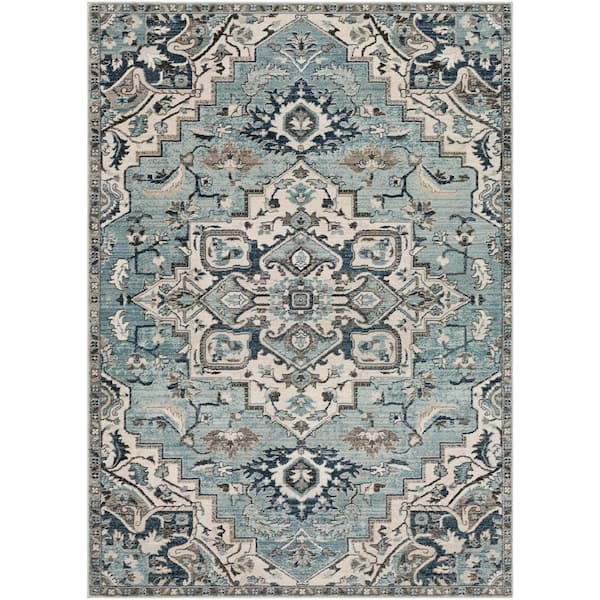 Washable Area Rug, 5' x 7', Nimue Teal/Ivory