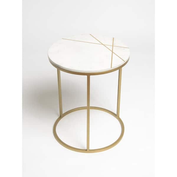 Best Home Fashion 22 in. Piers in White Inlay Round Marble Side Table
